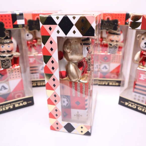 FAO Schwarz Hand Blown Glass Ornament 5 pack FAO Gift Bag nib - Picture 3 of 5